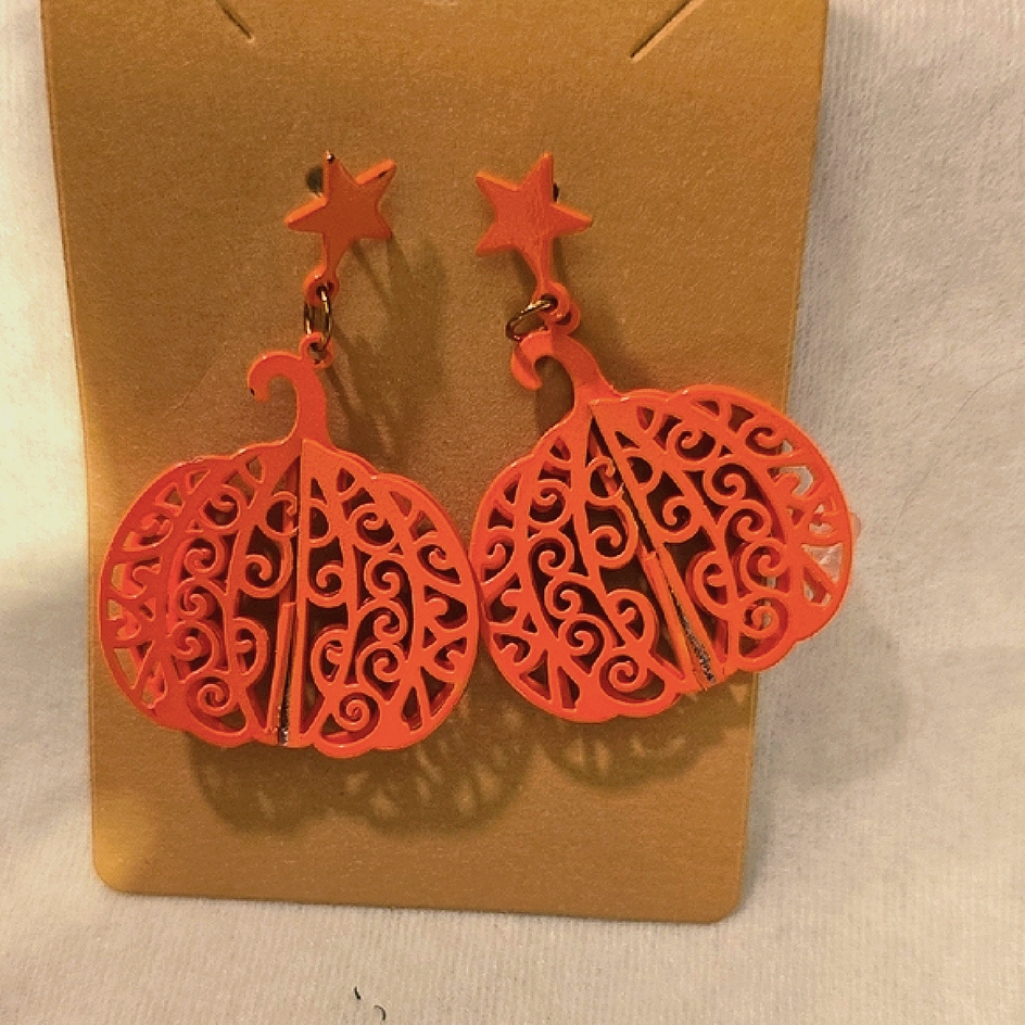 Orange Star And Pumpkin Earrings